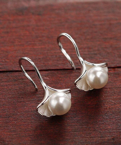 Stylish Leaves Earrings Silk Sterling Silver Stud Ginkgo Pearl FashionChic