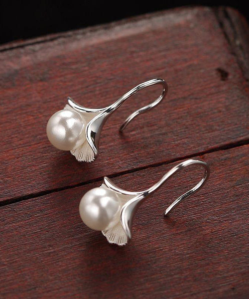 Stylish Leaves Earrings Silk Sterling Silver Stud Ginkgo Pearl FashionChic