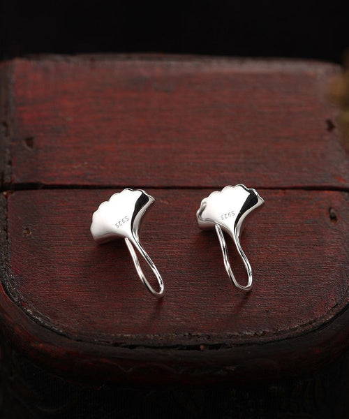 Stylish Leaves Earrings Silk Sterling Silver Stud Ginkgo Pearl FashionChic