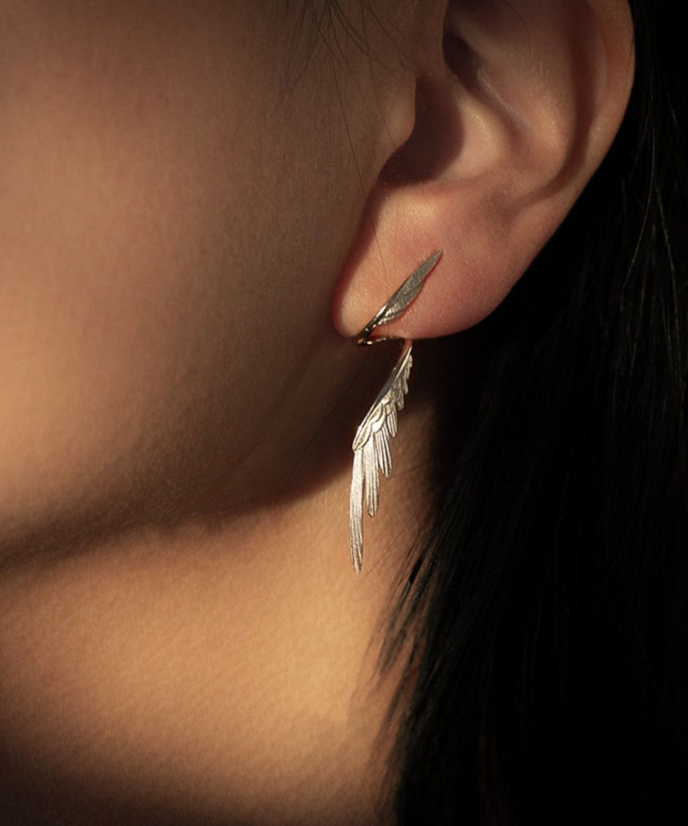 Stylish Silk Sterling Silver Wing Drop Earrings GH1035 Ada Fashion