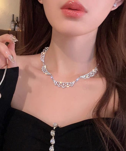 Stylish Silk Sterling Silver Zircon Double Layer Pearl Pendant Necklace YD005 ABC