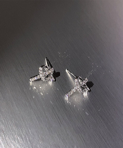 Stylish Silk Sterling Silver Zircon Love Stud Earrings GH1006 Ada Fashion