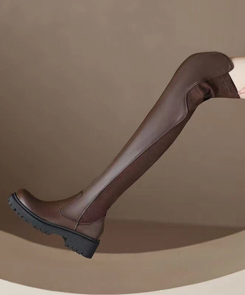 Stylish Splicing Chunky Thigh Boots Black Faux Leather WT042 shoe-XZ241030