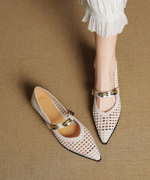 Stylish Cowhide Shoes Silver Hollow Out Splicing Flat Leather FashionChic