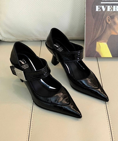 Cowhide Blue Stylish Leather Splicing Grey Pointed Toe High Heels FashionChic