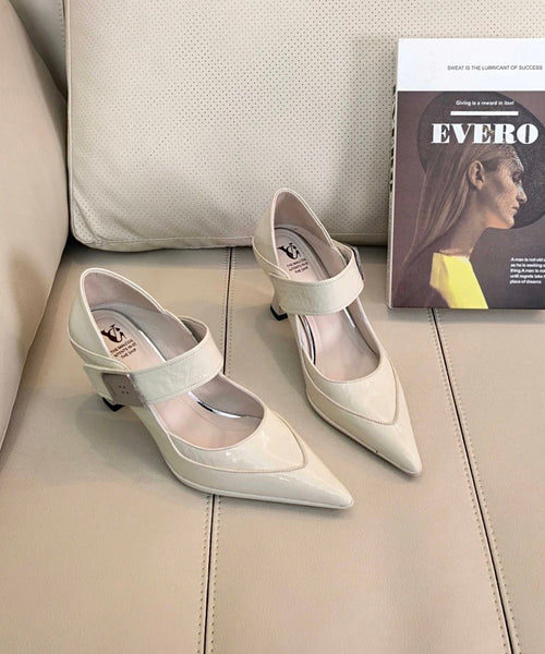 Cowhide Blue Stylish Leather Splicing Grey Pointed Toe High Heels FashionChic