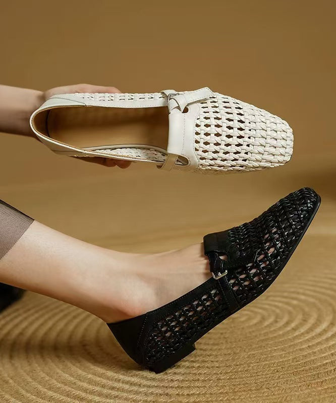 Cowhide Splicing Stylish Leather Women Loafers For Black FashionChic