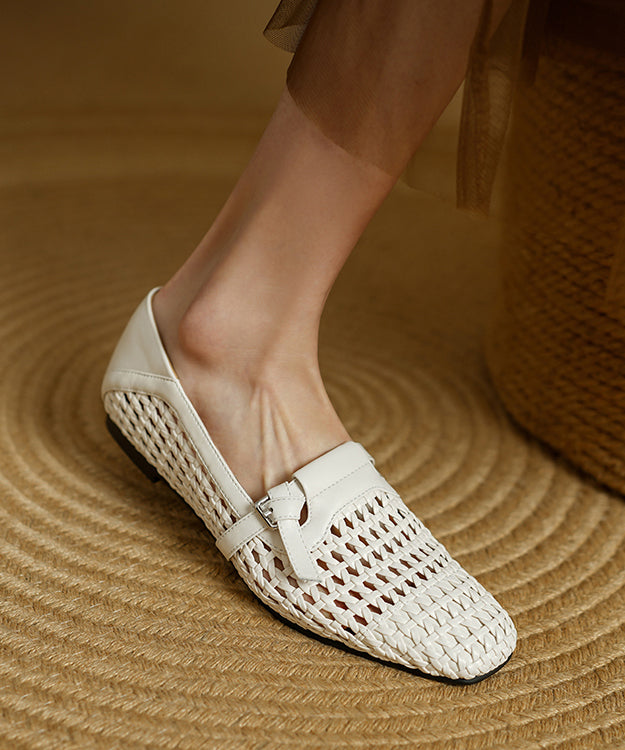 Cowhide Splicing Stylish Leather Women Loafers For Black FashionChic