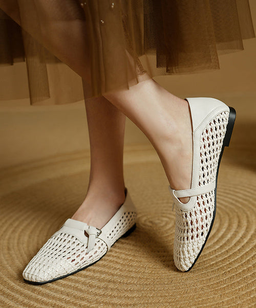 Cowhide Splicing Stylish Leather Women Loafers For Black FashionChic