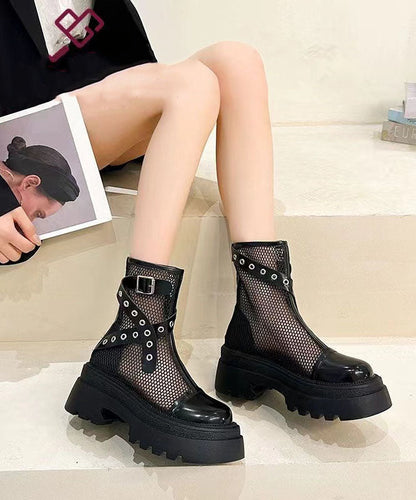 Stylish Splicing Platform Boots Pink Breathable Mesh JJ039 Shoe-XZ240609