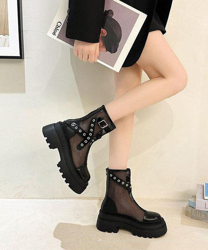 Stylish Splicing Platform Boots Pink Breathable Mesh JJ039 Shoe-XZ240609