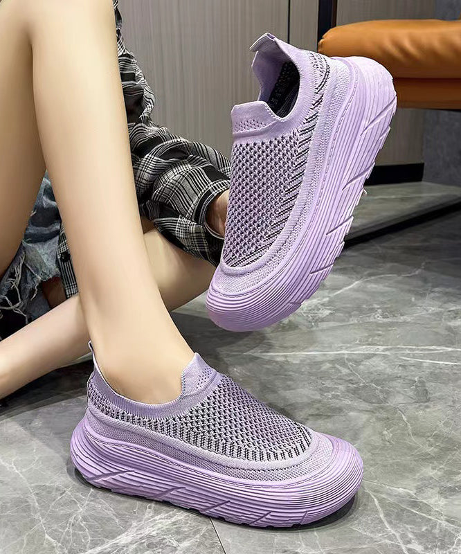 Stylish Splicing Platform Flat Feet Shoes Purple Breathable Mesh AG1030 shoe-CS240905