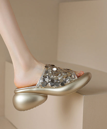 Splicing Gold Stylish Platform Peep Slide Sandals Sequins Toe FashionChic
