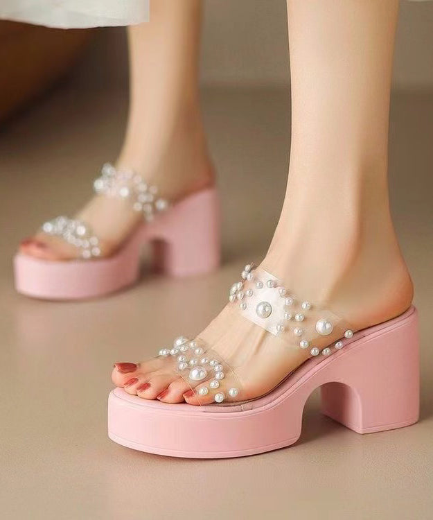 Stylish Splicing Platform Pink Slide Sandals Nail Bead WT016 shoe-LT241030