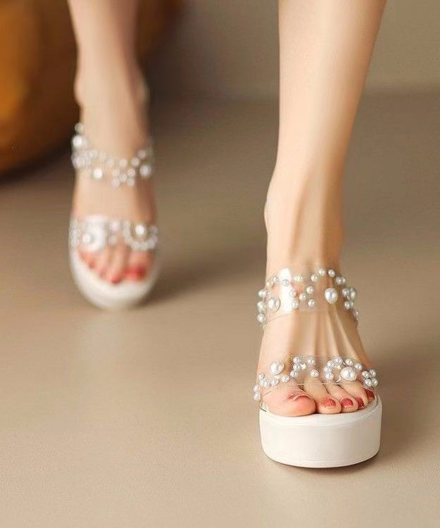 Stylish Splicing Platform Pink Slide Sandals Nail Bead WT016 shoe-LT241030