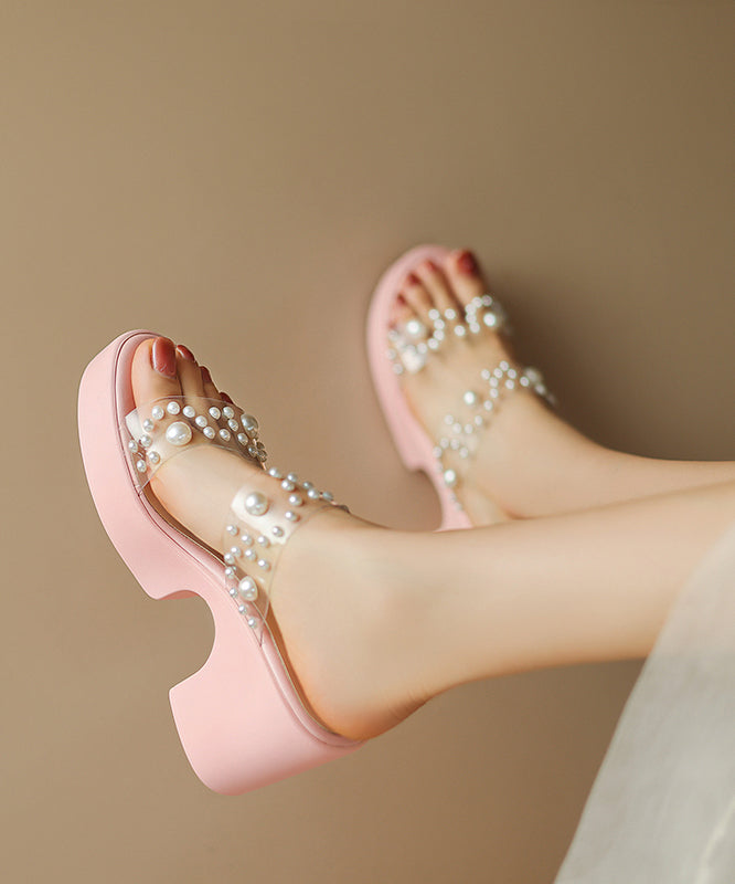 Stylish Splicing Platform Pink Slide Sandals Nail Bead WT016 shoe-LT241030