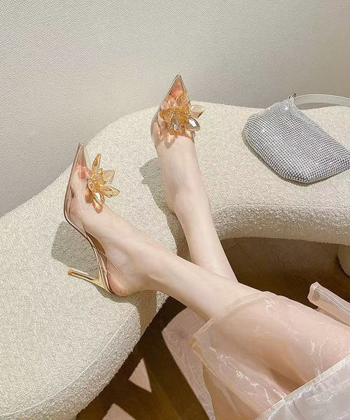 Pointed Stylish Silver Stiletto Splicing Crystal Sandals Toe FashionChic