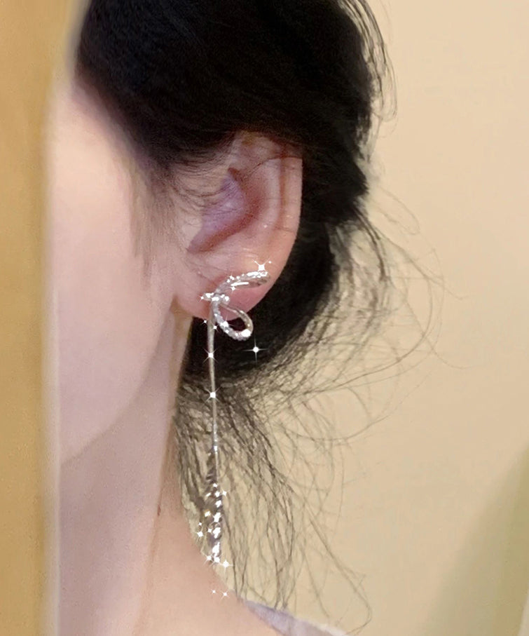 Stylish Sterling Silver Bow Tassel Drop Earrings QQ013 JEW-EAR240811