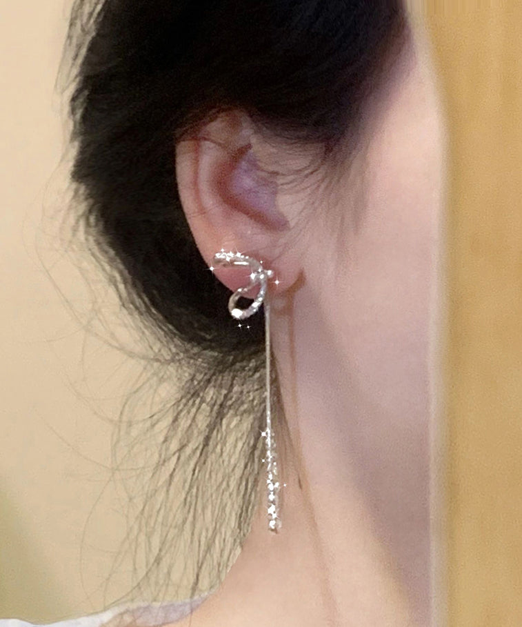 Stylish Sterling Silver Bow Tassel Drop Earrings QQ013 JEW-EAR240811