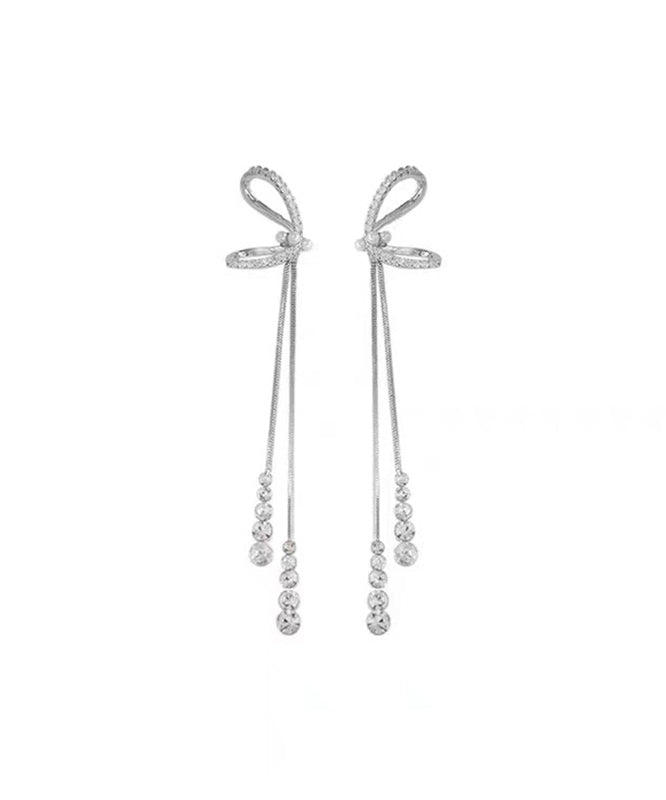 Stylish Sterling Silver Bow Tassel Drop Earrings QQ013 JEW-EAR240811