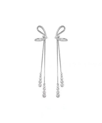 Stylish Sterling Silver Bow Tassel Drop Earrings QQ013 JEW-EAR240811