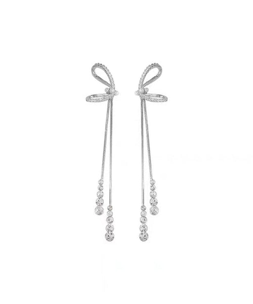 Stylish Sterling Silver Bow Tassel Drop Earrings QQ013 JEW-EAR240811