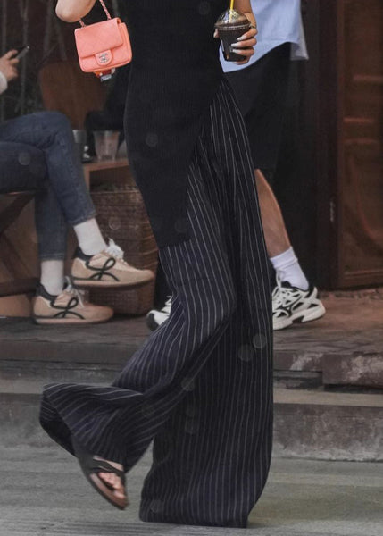 Stylish Striped Pockets High Waist Cotton Wide Leg Pants Summer PP021 OM-NZ240827