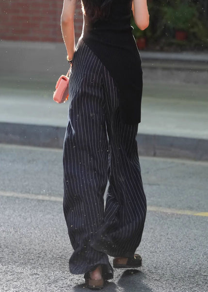 Stylish Striped Pockets High Waist Cotton Wide Leg Pants Summer PP021 OM-NZ240827