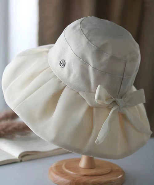 Stylish Versatile Beige Bow Wrinkled Bucket Hat II047 hat-HAT240825