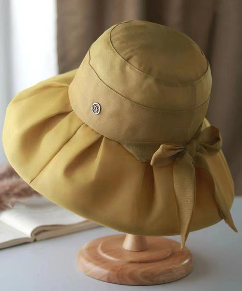 Stylish Versatile Beige Bow Wrinkled Bucket Hat II047 hat-HAT240825
