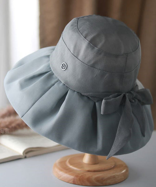 Stylish Versatile Beige Bow Wrinkled Bucket Hat II047 hat-HAT240825