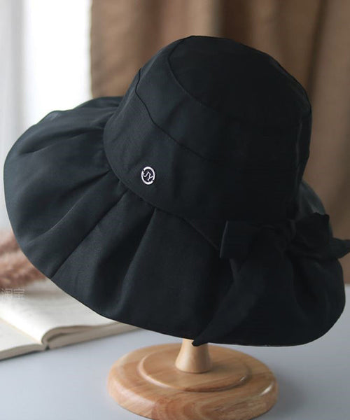 Stylish Versatile Beige Bow Wrinkled Bucket Hat II047 hat-HAT240825