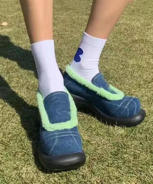 Stylish Versatile Blue Splicing Denim Fabric Chunky Heel DD1036 Shoe-PDX240605