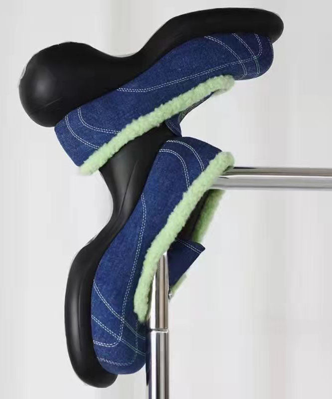 Stylish Versatile Blue Splicing Denim Fabric Chunky Heel DD1036 Shoe-PDX240605