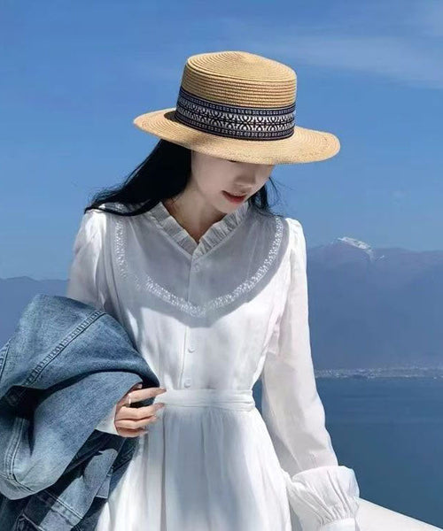Khaki Cloche Woven Straw Hat Versatile Stylish FashionChic