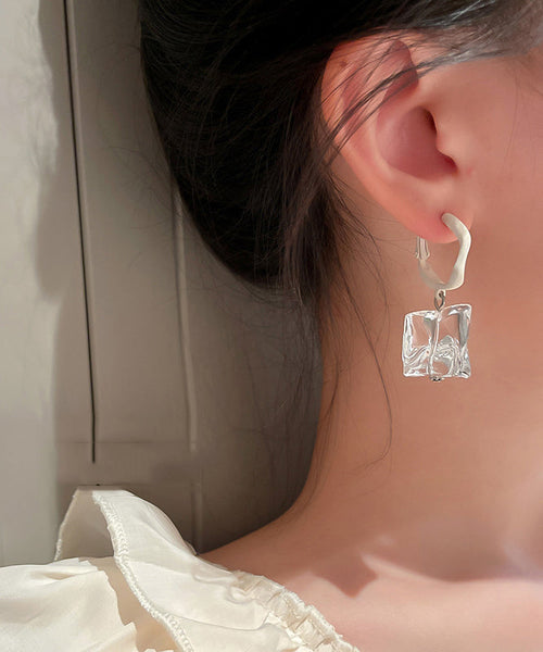 Stylish White Acrylic Alloy Asymmetrical Stone Drop Earrings YZ004 ABC