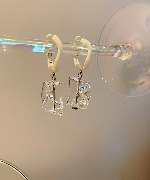 Stylish White Acrylic Alloy Asymmetrical Stone Drop Earrings YZ004 ABC