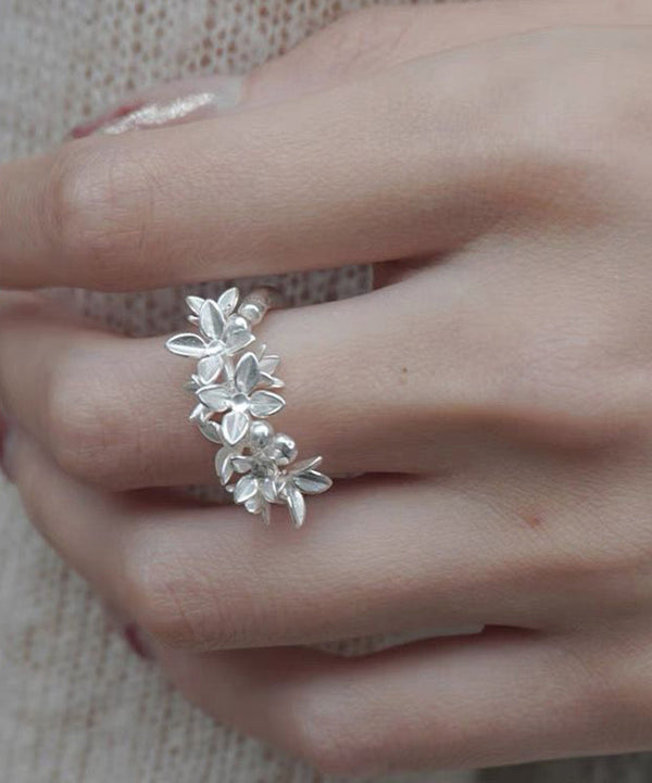 Stylish White Alloy Floral Open Rings QJ010 JEW-RIN241021