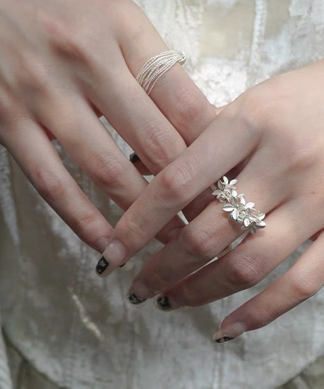 Stylish White Alloy Floral Open Rings QJ010 JEW-RIN241021