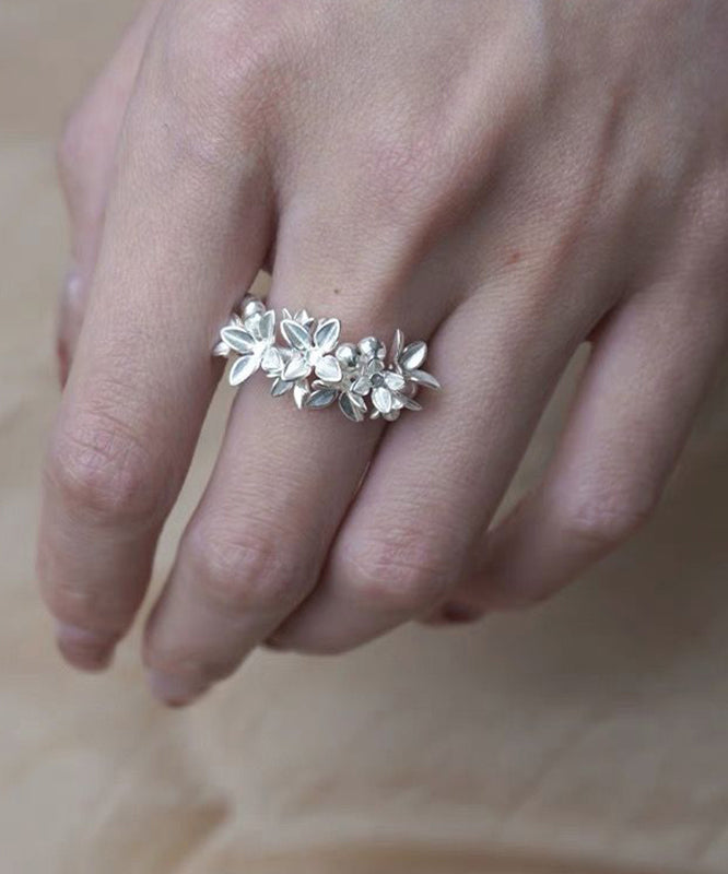 Stylish White Alloy Floral Open Rings QJ010 JEW-RIN241021