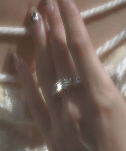 Stylish White Alloy Floral Open Rings QJ010 JEW-RIN241021