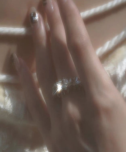 Stylish White Alloy Floral Open Rings QJ010 JEW-RIN241021