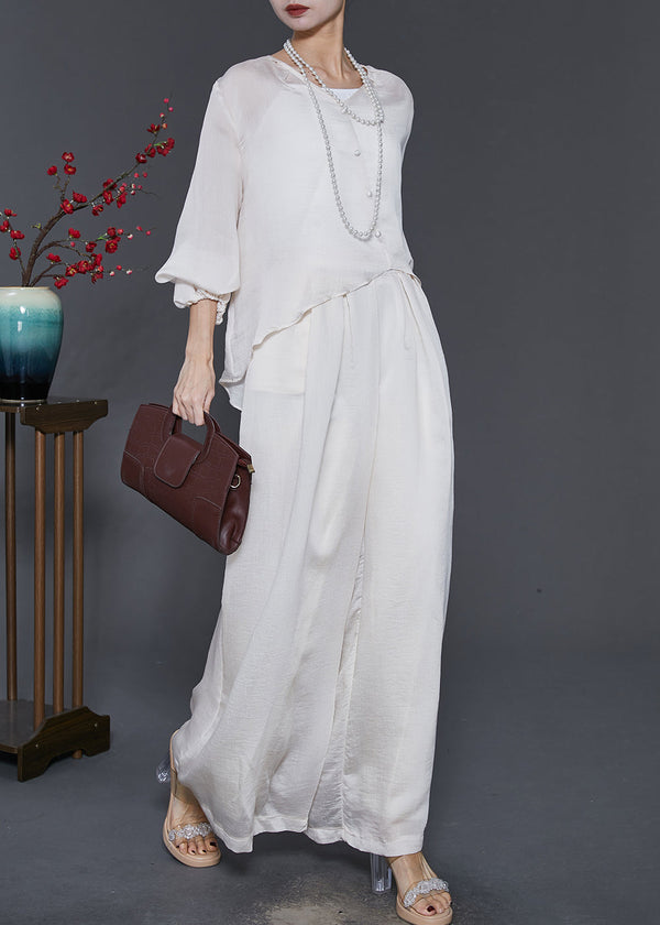 Stylish White Asymmetrical Draping Silk Two Piece Suit Set Spring SD1090 Ada Fashion