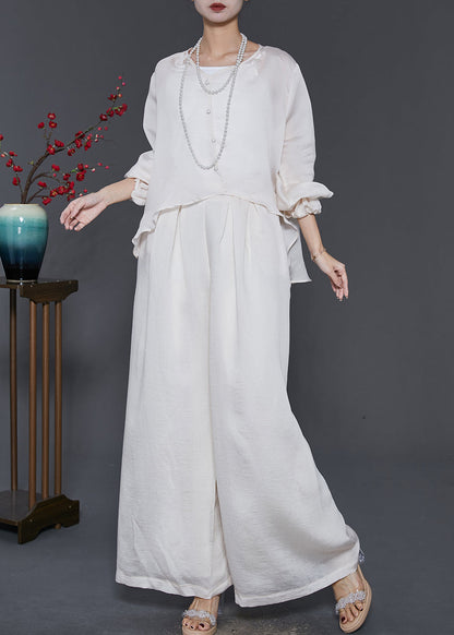 Stylish White Asymmetrical Draping Silk Two Piece Suit Set Spring SD1090 Ada Fashion