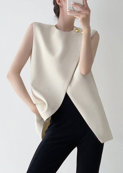 Spandex Stylish White Asymmetrical Tank Sleeveless Solid FashionChic