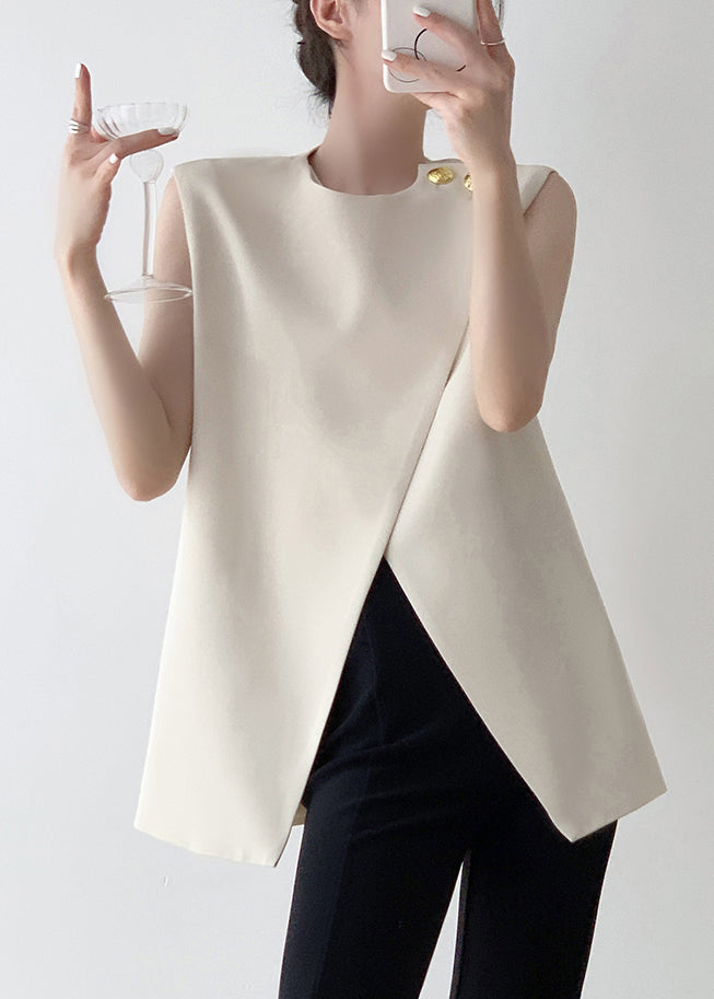 Spandex Stylish White Asymmetrical Tank Sleeveless Solid FashionChic