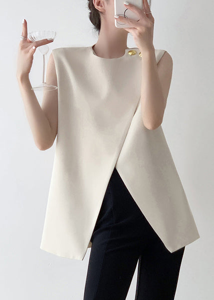 Spandex Stylish White Asymmetrical Tank Sleeveless Solid FashionChic