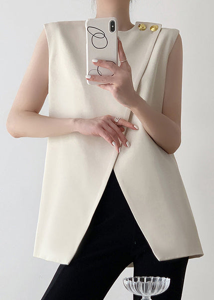 Spandex Stylish White Asymmetrical Tank Sleeveless Solid FashionChic