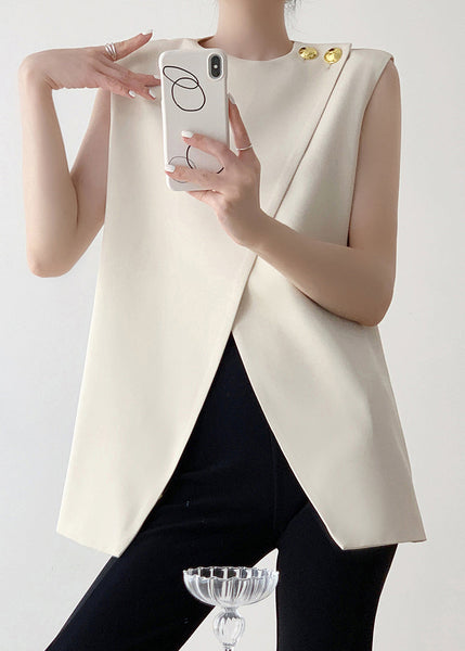 Spandex Stylish White Asymmetrical Tank Sleeveless Solid FashionChic