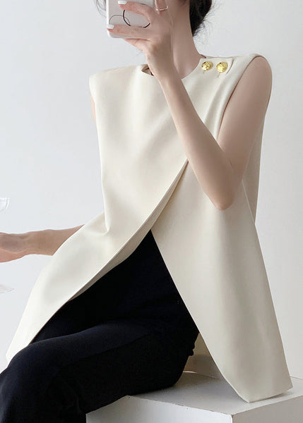 Spandex Stylish White Asymmetrical Tank Sleeveless Solid FashionChic